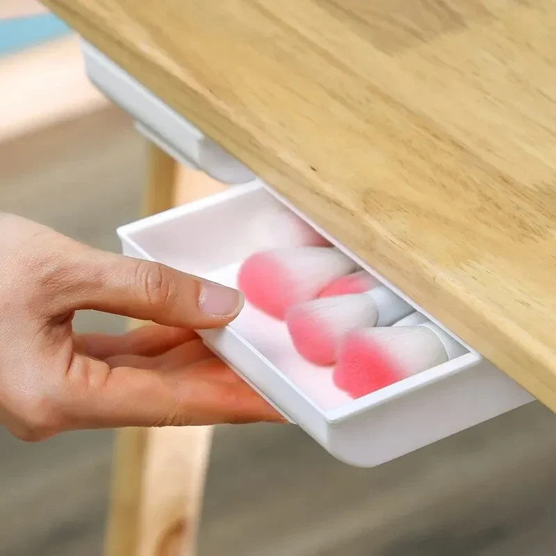 Self-Adhesive Under-Desk Drawer Storage Box – Pencil & Makeup Tray Under-Desk Drawer Organizer Qme