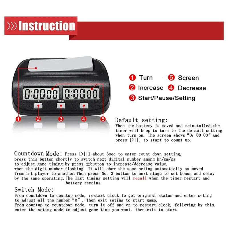 A02F Digital Chess Timer | Delay, Bonus & Countdown Clock Chess Game Timer Qme