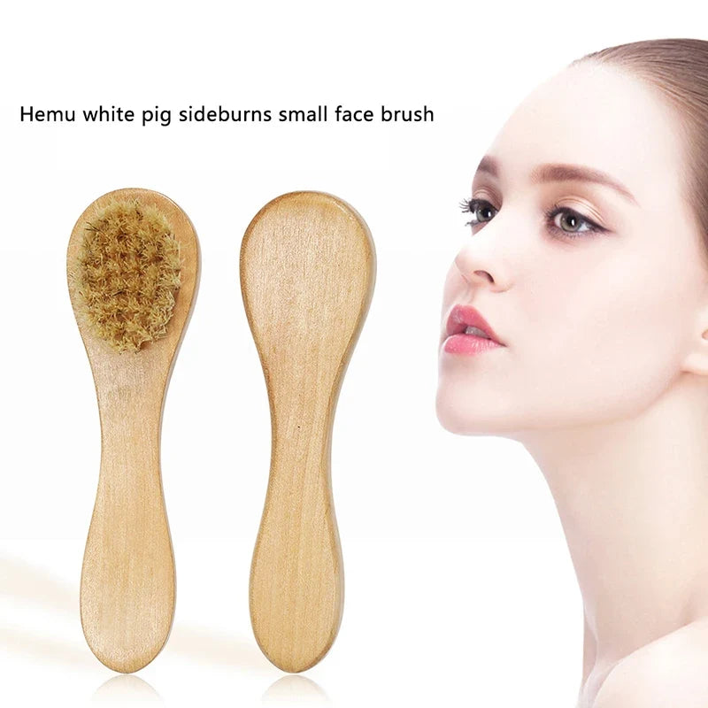 Natural Bristle Face Brush – Exfoliating Tool, Bamboo Handle Facial Cleansing Brush Qme
