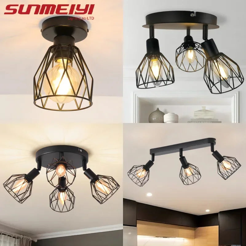 Black Iron Farmhouse LED Ceiling Light Fixture – E14 Lamp Ceiling Light Fixture Qme