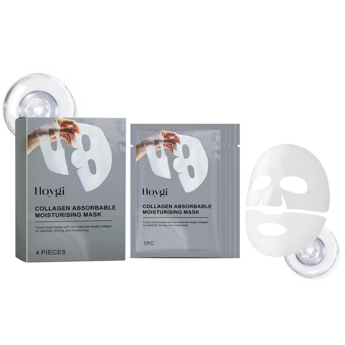 Hoygi Collagen Hyaluronic Acid Face Mask 4-Pack | Sheet Mask Collagen Sheet Mask Qst 4pcs boxed 2