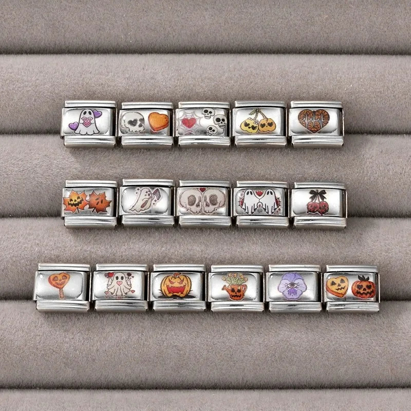 Halloween Italian Charm Links – Pumpkin Ghost Bow, 32 Colors Italian Charm Links Qme