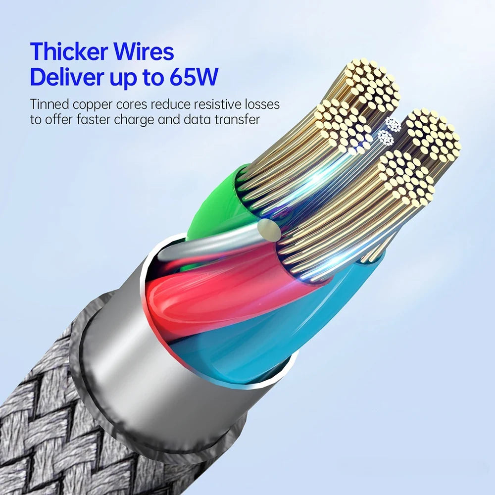 USB-C 65W PD Fast Charging Cable 1m 2m 3m – Braided USB-C Charging Cable Qme