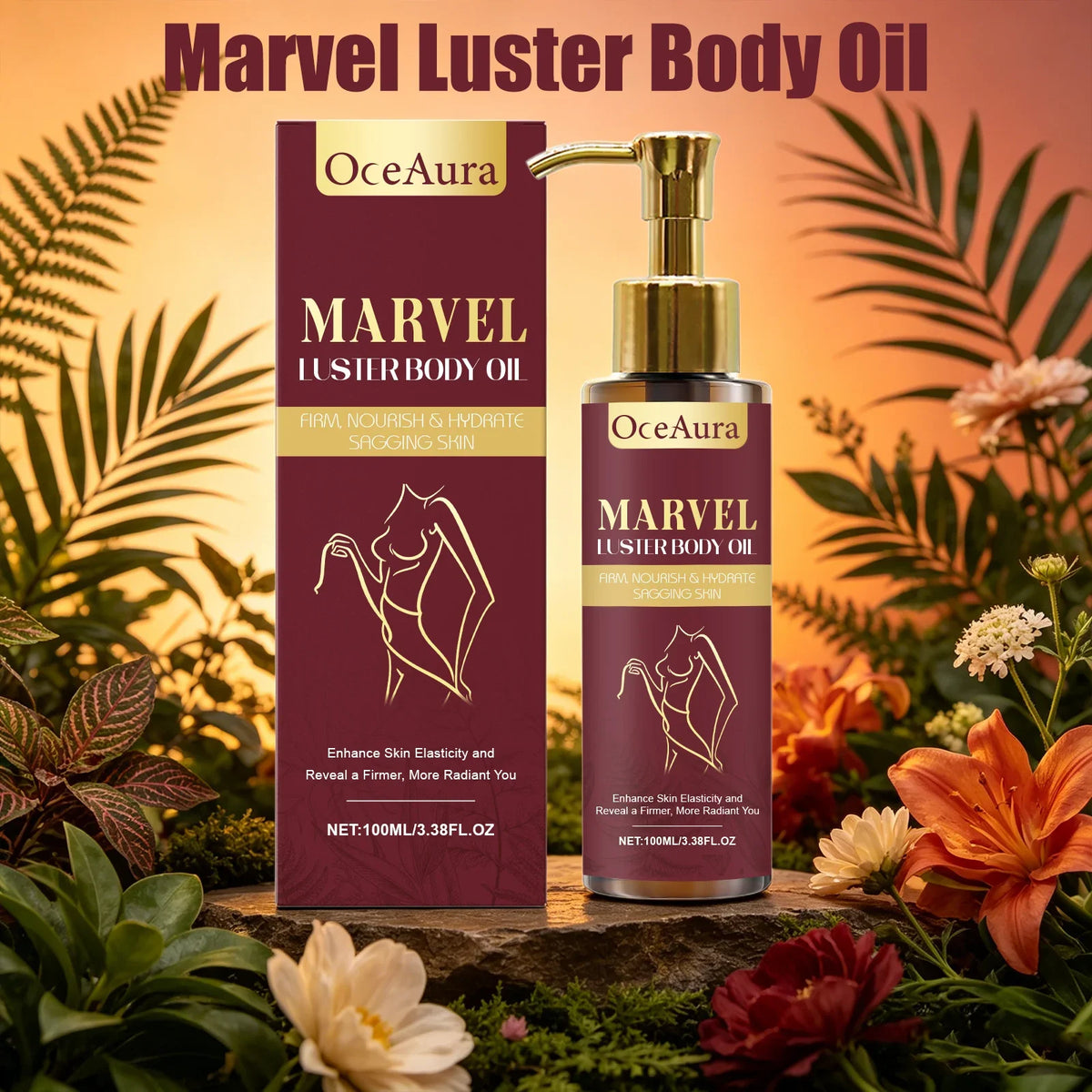 Oceaura Marvel Luster Body Oil | Firm, Hydrate & Glow Moisturizing Body Oil Qme