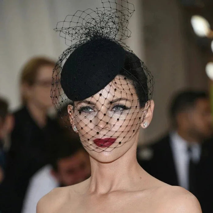 Black Veil Mini Top Hat Hair Accessory – Retro Woolen Headpiece Fascinator Hat Headpiece Qme