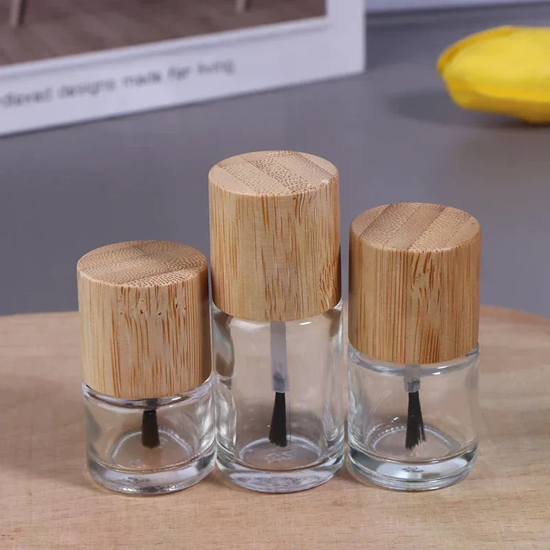 Glass Nail Oil Bottle with Bamboo Brush Cap | 5ml 10ml 15ml Nail Oil Bottle Qme
