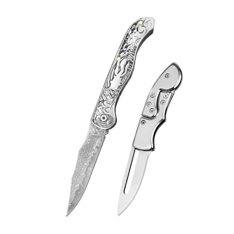 VG10 Damascus Steel Mini Folding Pocket Knife – EDC Fruit Knife Folding Pocket Knife Qst Folding Knife BC