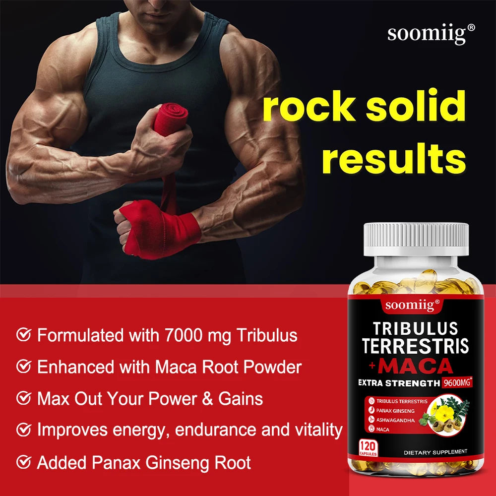 Tribulus Terrestris Capsules with Ashwagandha, Ginseng & Maca Herbal Supplement Qst