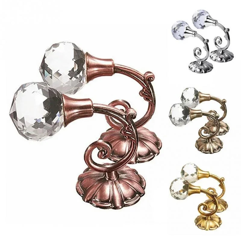 Metal Crystal Glass Curtain Holdbacks – Decorative Wall Tie Backs Curtain Holdback Hooks Qme