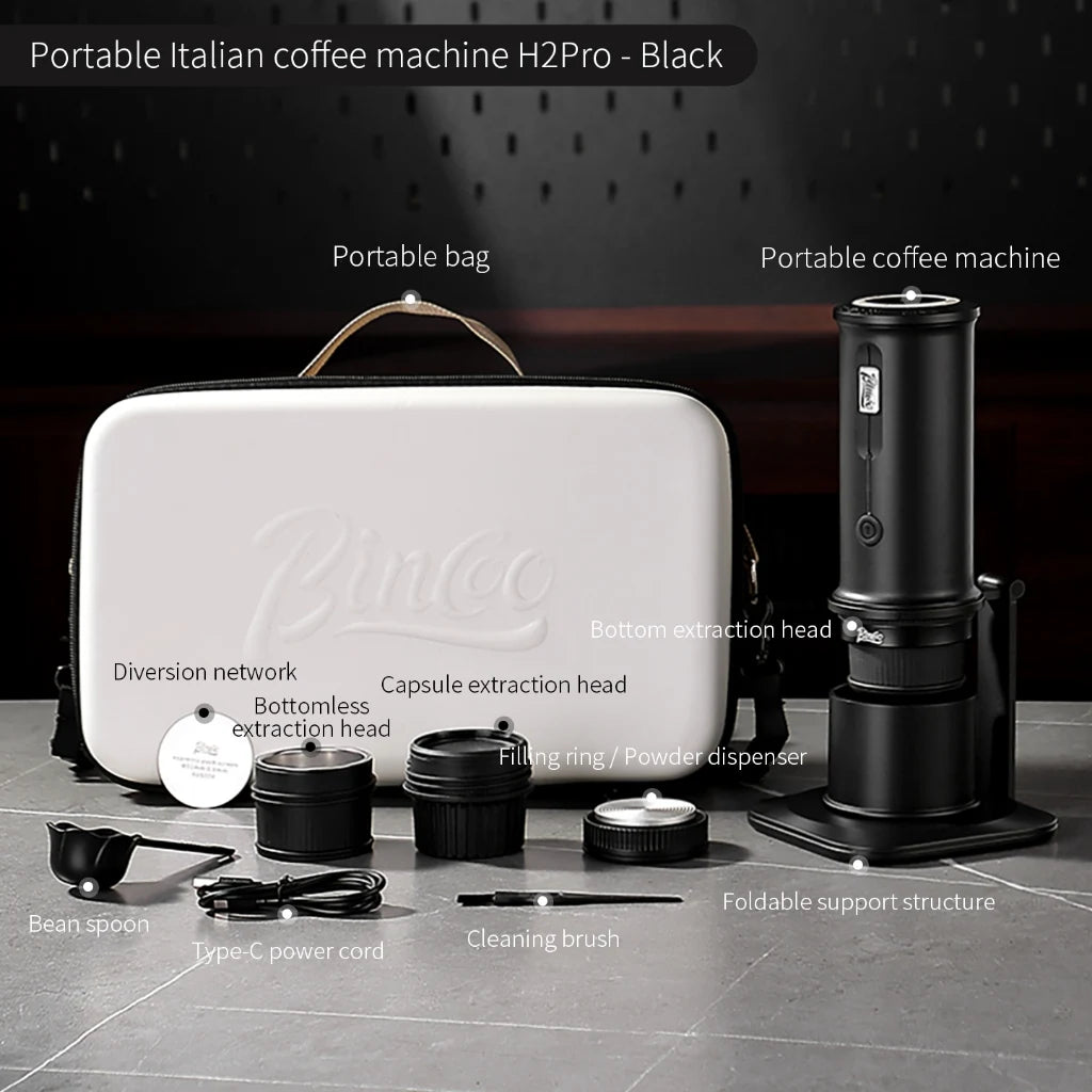 BINCOO H2Pro 3-in-1 Portable Capsule Espresso Coffee Machine Portable Espresso Machine Qst Black