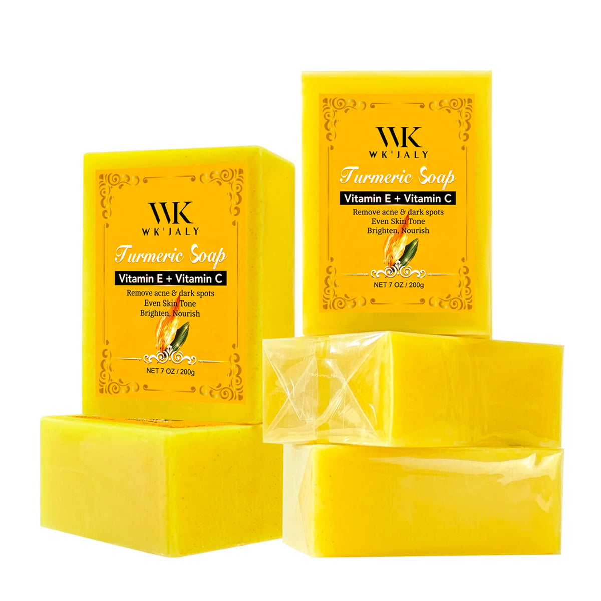 WK'JALY Turmeric Glow Soap – Vitamin C & E Cleanser 200g Brightening Bar Soap Qst Pack of 5