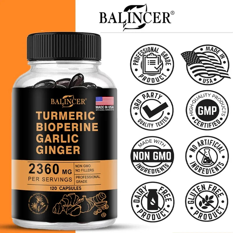 Turmeric Ginger Supplement 2360mg – Garlic & Piperine Capsules Dietary Supplement Qst