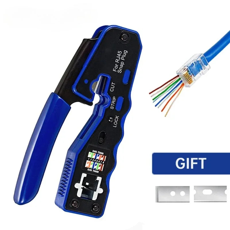 RJ45 Pass Through Crimp Tool – Cat6a Cat6 Cat5 8P8C Crimper Network Crimping Tool Qme Default Title