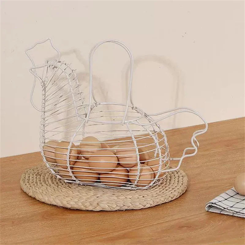 Iron Art Fruit, Vegetable & Egg Basket Organizer Rack Kitchen Storage Basket Qme White