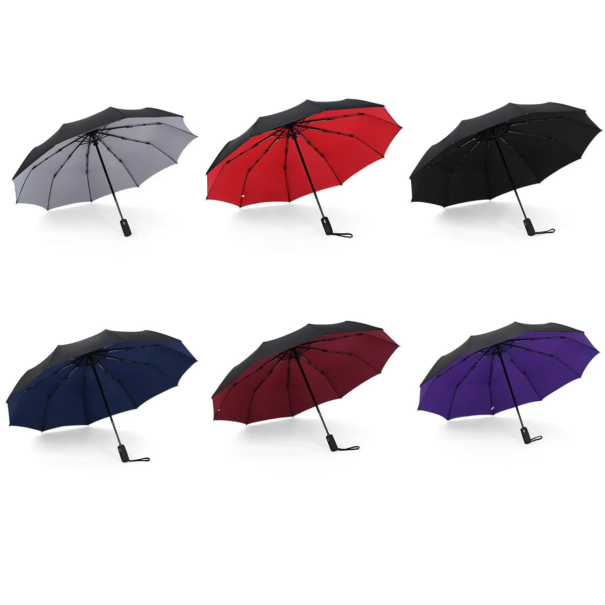 10-Bone Auto Folding Umbrella – UV Resistant 190T Nylon, 6 Colors Folding Umbrella Qme