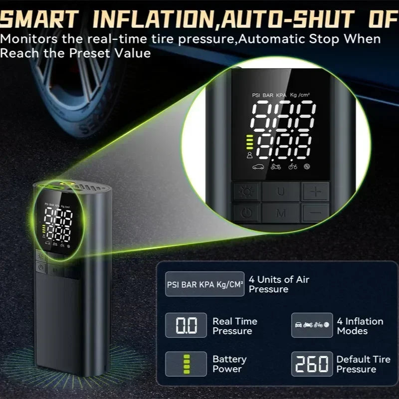 Portable Tire Inflator 150PSI Air Compressor 8000mAh Power Bank Portable Tire Inflator Qme