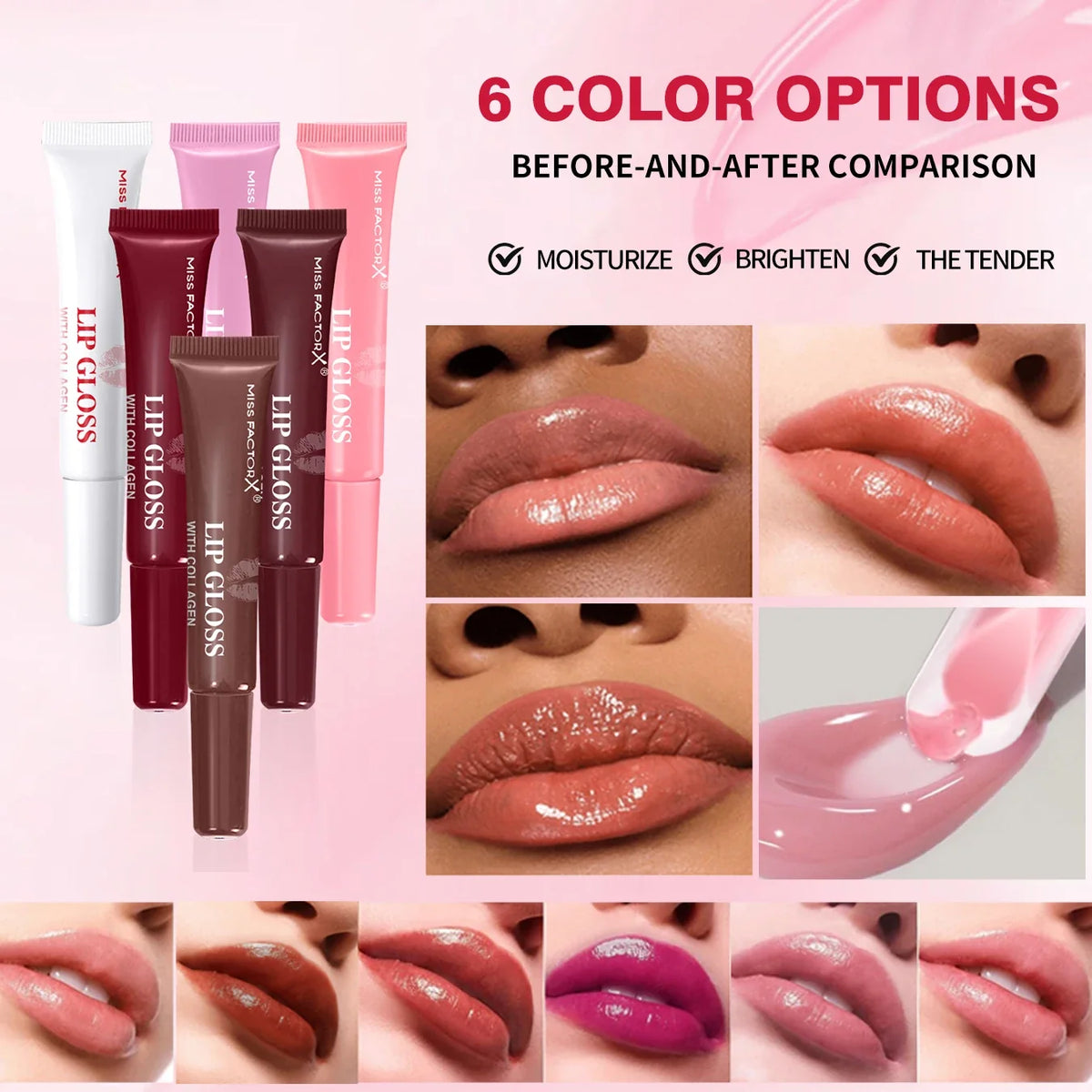 6-Color Lip Gloss Set | Long-Lasting & Moisturizing | Qme Lip Gloss Set Qme