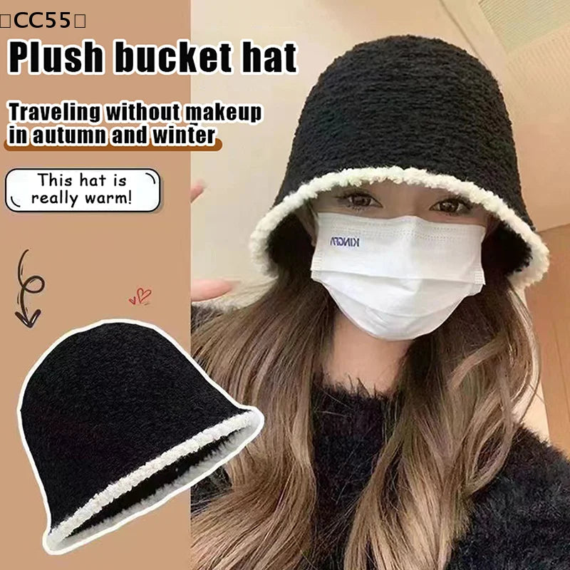 Women's Colorblock Knit Bucket Hat – Fleece Lined Winter Beanie Winter Bucket Hat Qst