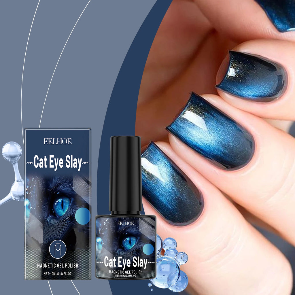 Blue-Black Cat Eye Nail Polish – Water-Based Long-Lasting Shimmer Cat Eye Nail Polish Qst