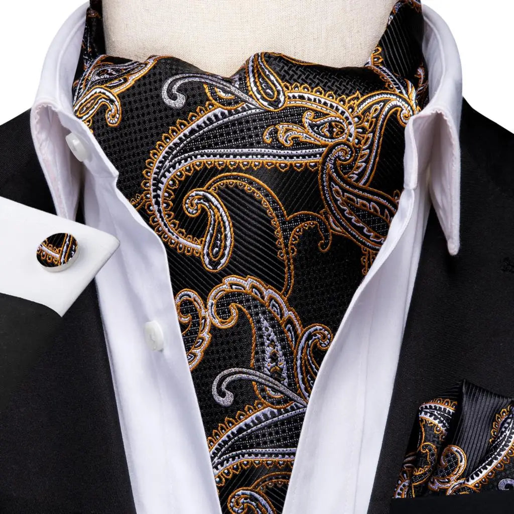 Men's Silk Ascot, Pocket Square & Cufflinks Set | Jacquard