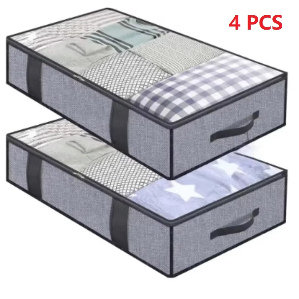 Collapsible Under-Bed Storage Bag | Non-Woven Organizer Box Under-Bed Storage Bag Qme Gray lattice 4pcs