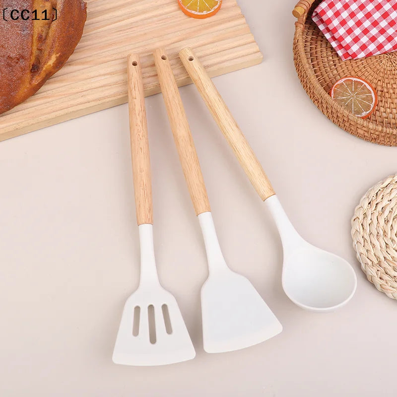 Wooden Handle Silicone Spatula & Soup Ladle | Heat Safe Silicone Spatula Ladle Qme