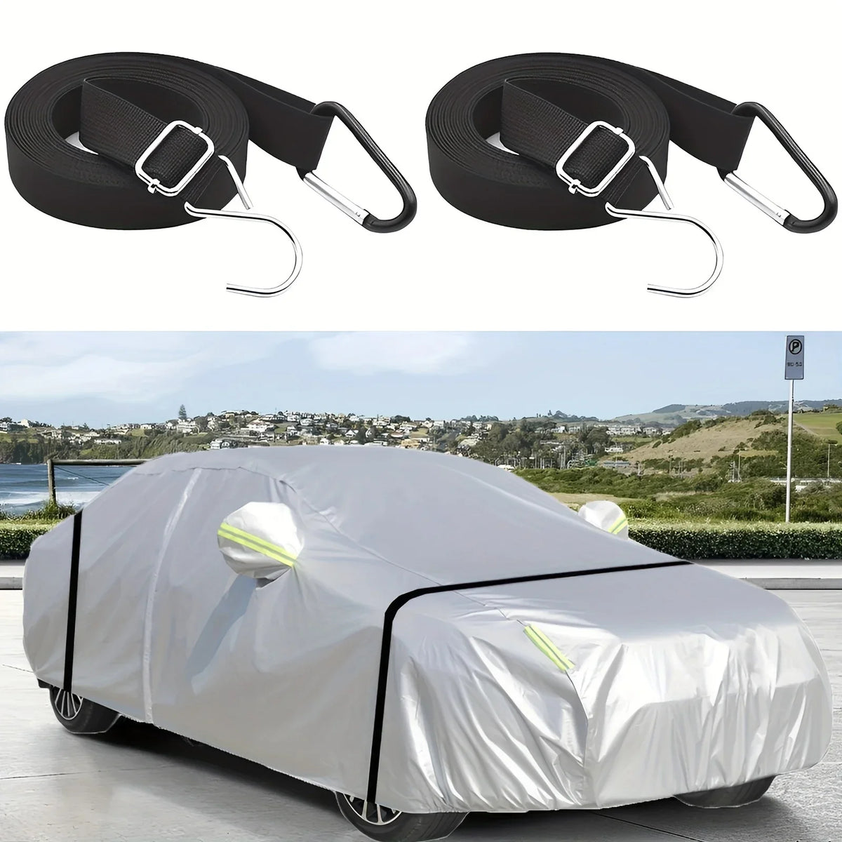 Windproof Car Cover Straps – Adjustable Fixation Belts (2 Pack) Car Cover Straps Qme 2pcs