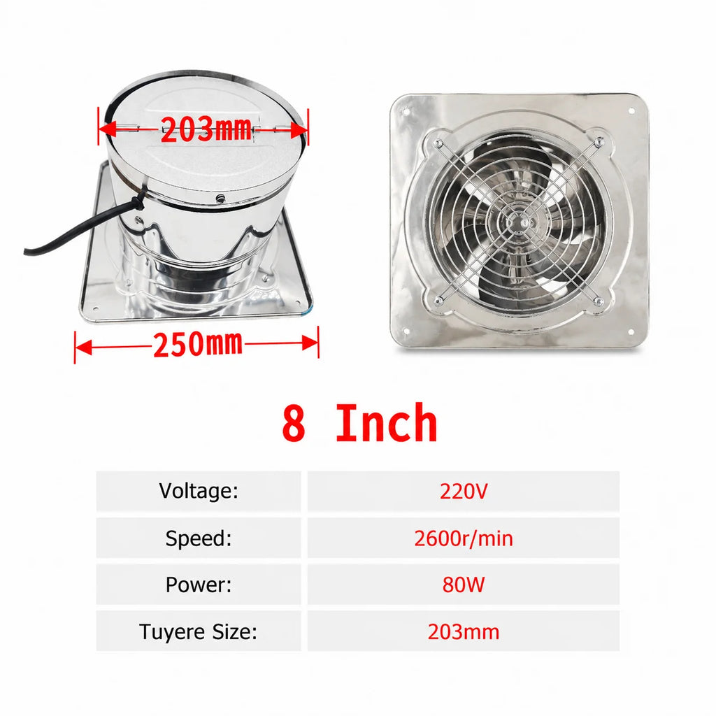 ZARTSEN Stainless Steel Silent Wall Exhaust Fan – Waterproof Vent Wall Exhaust Fan Qst 8inch 220V-240V EU Plug