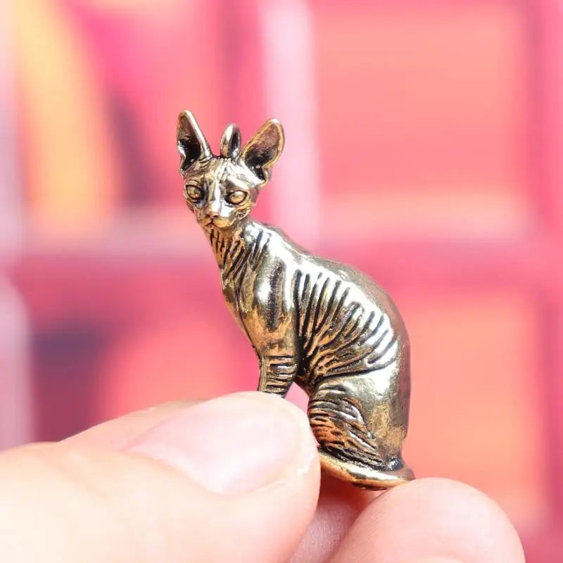 Solid Brass Hairless Cat Statue Vintage Desktop Ornament Decorative Figurine Qme