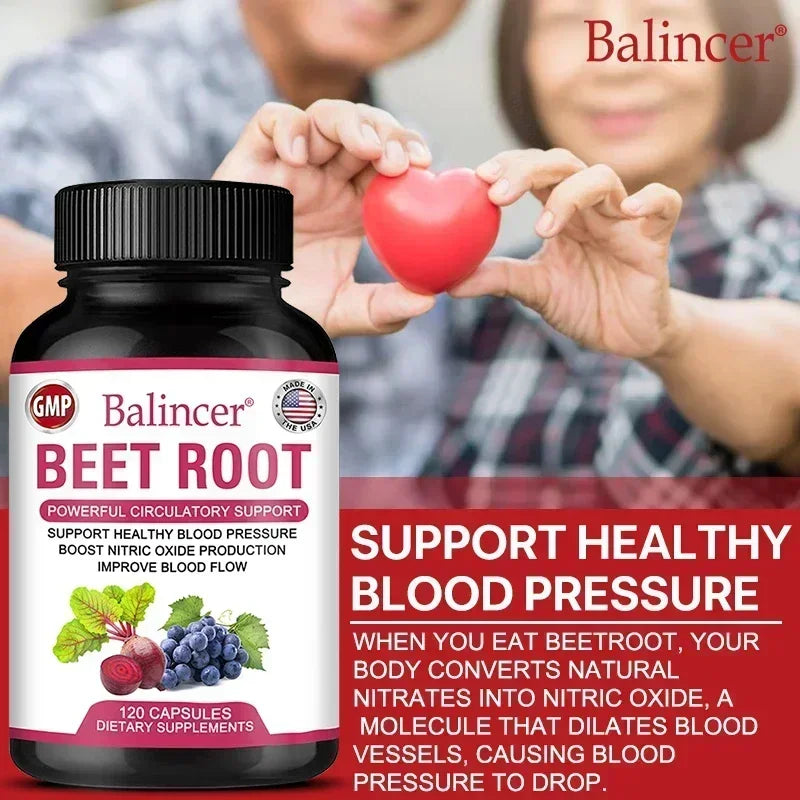 Organic Beetroot Capsules with Black Pepper | 30/60/120 Count Herbal Supplement Qst