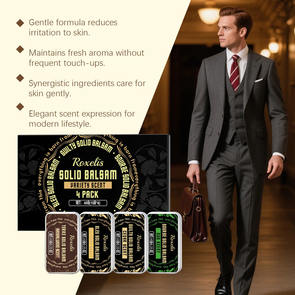 Men's Solid Perfume Balm Set – 4 PCS Woody Scent, Alcohol-Free Solid Perfume Balm Qst