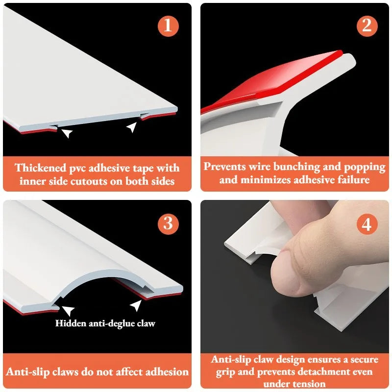 Self-Adhesive Cable Concealer | No-Drill Wire Hider Cord Cover Cable Concealer Raceway Qme