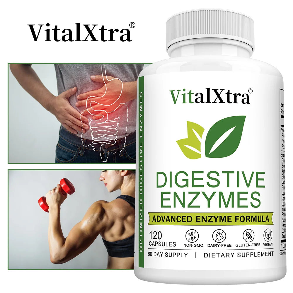 VitalXtra 18-Enzyme Digestive Supplement | Gut Health Capsules Digestive Enzyme Supplement Qst