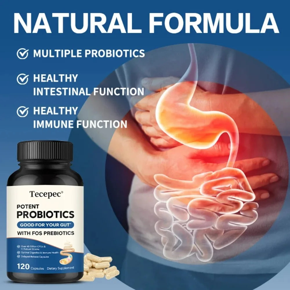 Tecepec Probiotics & Prebiotics Capsules | Digestive Support Probiotic Supplement Qst