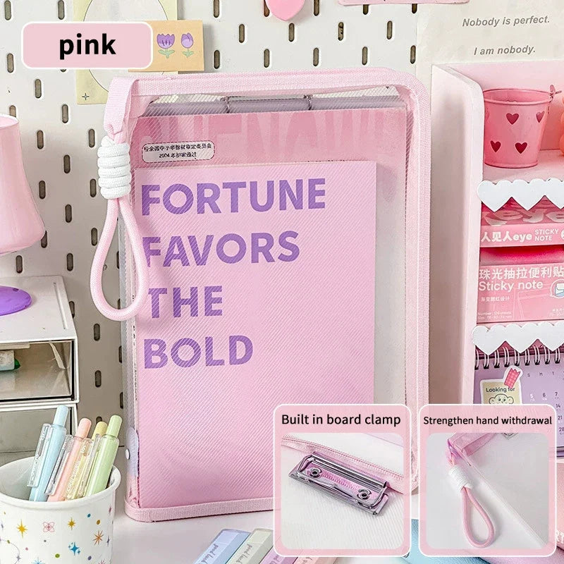 Portable File Folder Organizer Bag – Transparent Zipper Case File Organizer Bag Qme 33CM pink