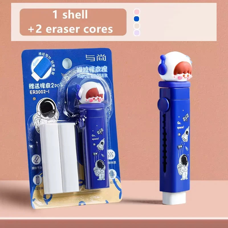 Cartoon Telescopic Push-Pull Pencil Eraser for Kids – School Gift Novelty Pencil Eraser Qst Blue