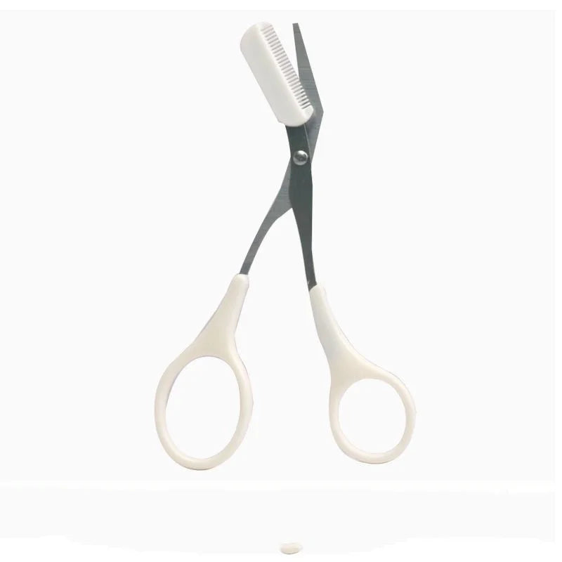 Stainless Steel Eyebrow Trimmer Scissors with Comb | Makeup Tool Eyebrow Trimmer Qme 1PC White