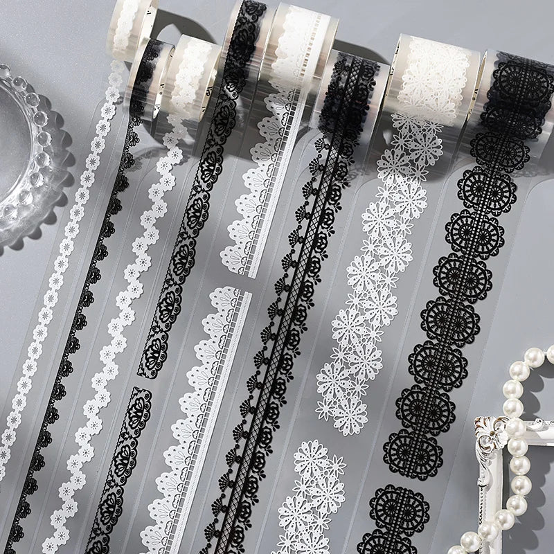 4 Rolls Black & White Lace Washi Tape Set – Scrapbooking DIY Decorative Washi Tape Qme