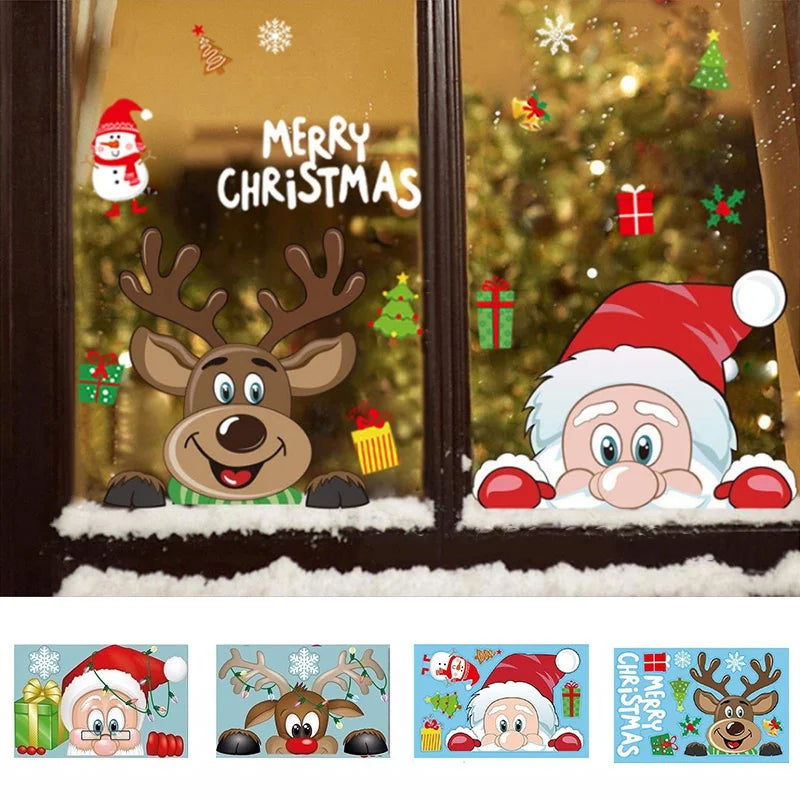 Christmas Static Window Clings – Santa Elk Snowflake Stickers Christmas Window Clings Qme