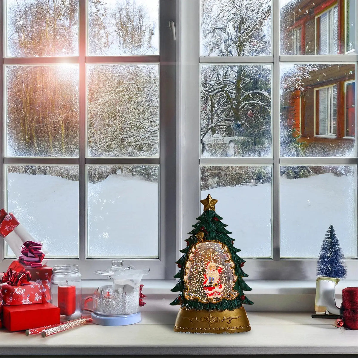 Battery-Operated Christmas Snow Globe Glowing Decoration Christmas Snow Globe Qme
