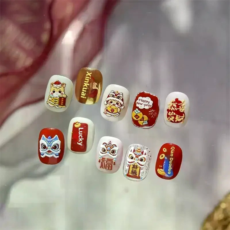 Chinese New Year Horse Lion Dance Nail Art Stickers | Qme Nail Art Stickers Qme