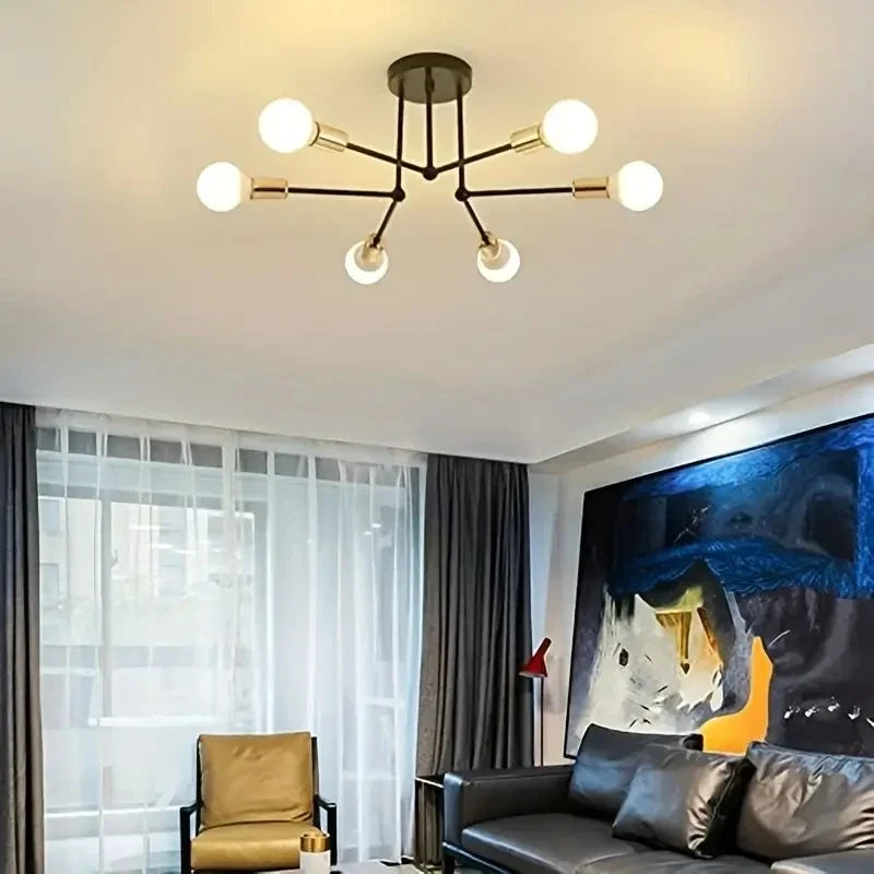 Modern LED Spider Ceiling Light | Industrial Iron Black & Gold Ceiling Light Fixture Qme