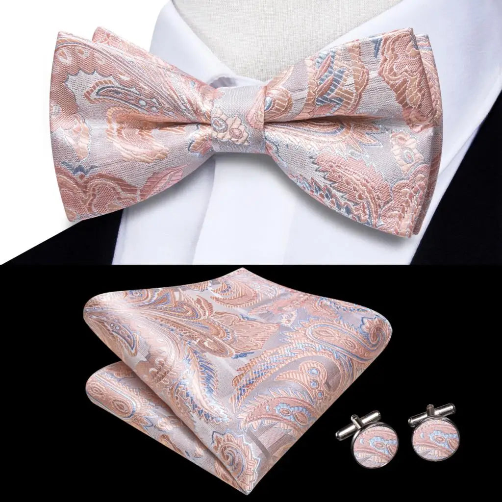 Hi-Tie Striped Black Red Pre-Tied Bow Tie & Cufflinks Set Bow Tie Gift Set Qme S1-LH-2578