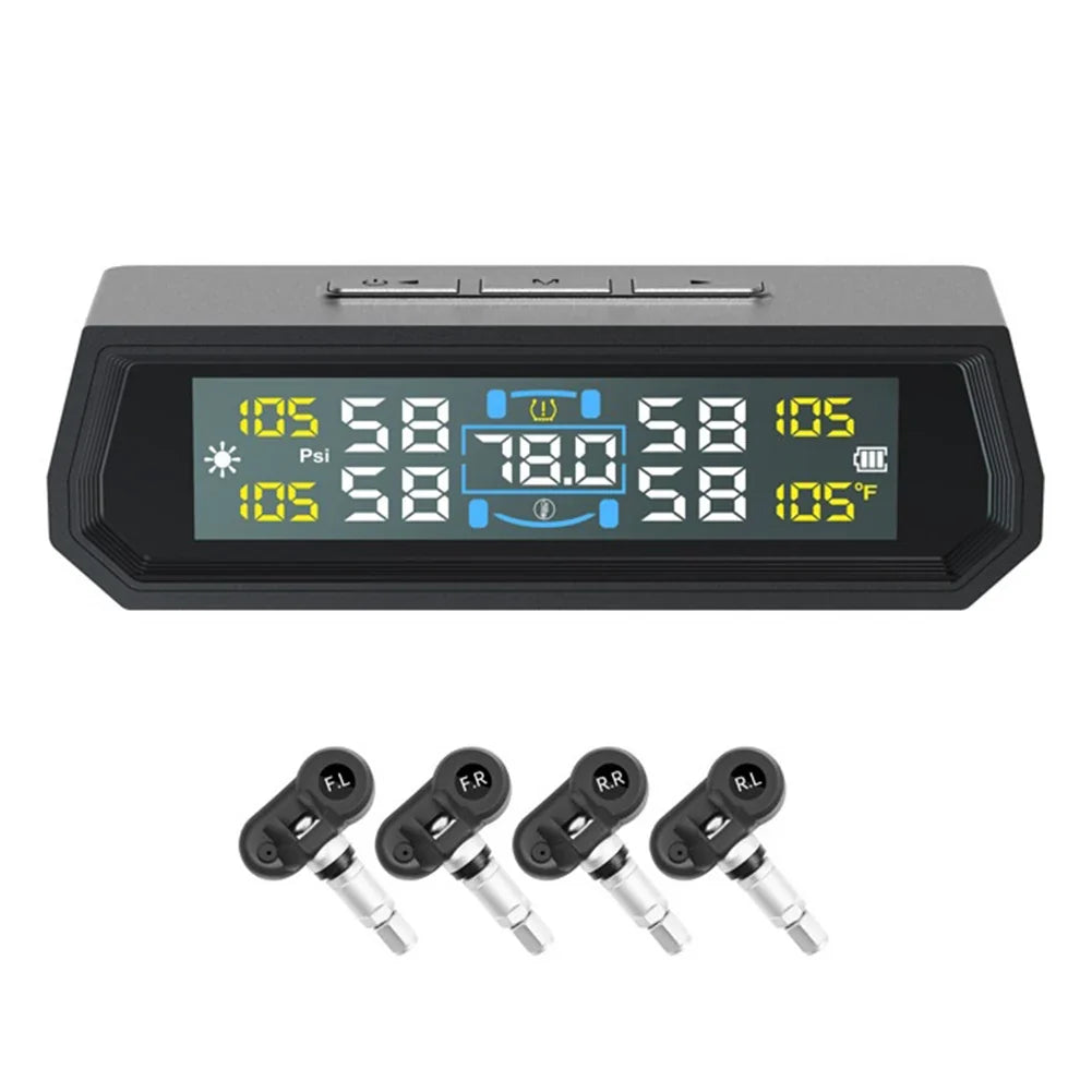 Solar USB TPMS LCD Tire Pressure Monitor – IPX7, 4-Wheel Tire Pressure Monitor Qme Internal