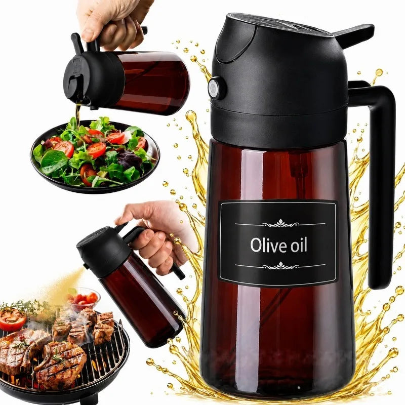 Glass Olive Oil Sprayer Dispenser – 2-in-1 Spray & Pour, 470ml Oil Sprayer Dispenser Qme