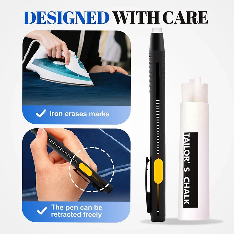 Heat-Erasable Chalk Pencil Set – 2 Pens & 20 Refills for Sewing Fabric Chalk Marker Set Qme