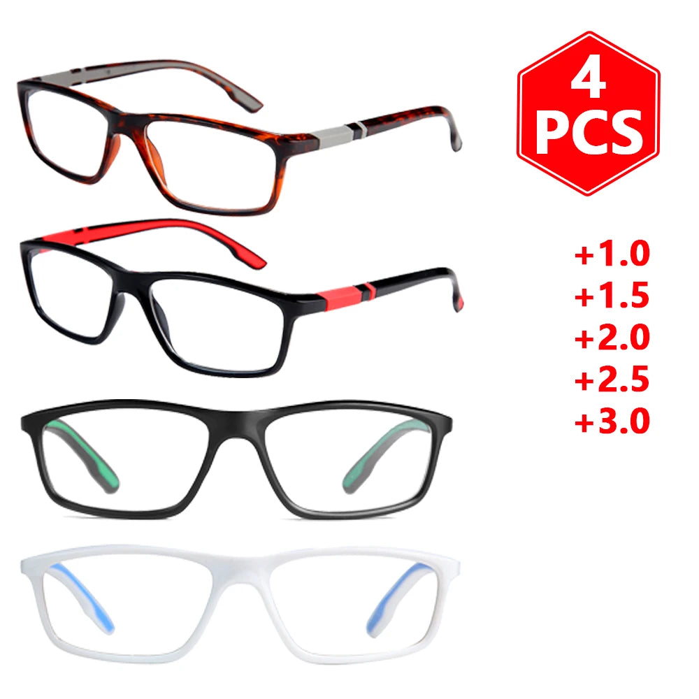 VOPHA 4-Pack Anti-Blue Light Sports Reading Glasses +1.00–+3.00 Reading Glasses Qst