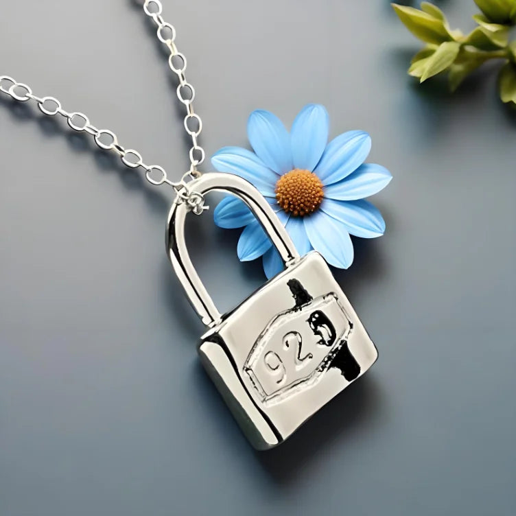 925 Sterling Silver Lock Charm Necklace for Women Sterling Silver Necklace Qme
