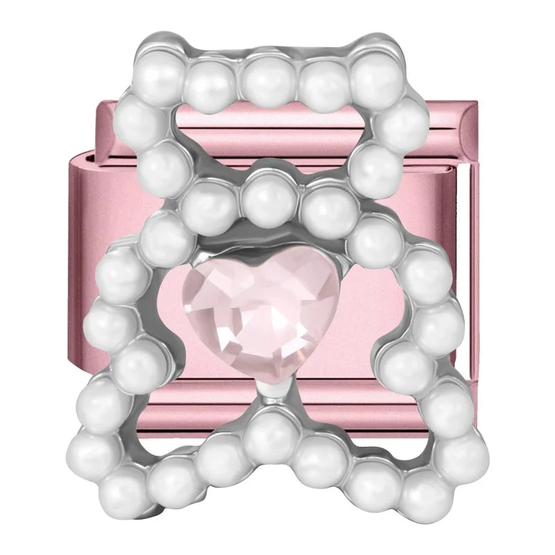 Zircon Flower Heart Bow Pink DIY Charm Bracelet | Stainless Steel