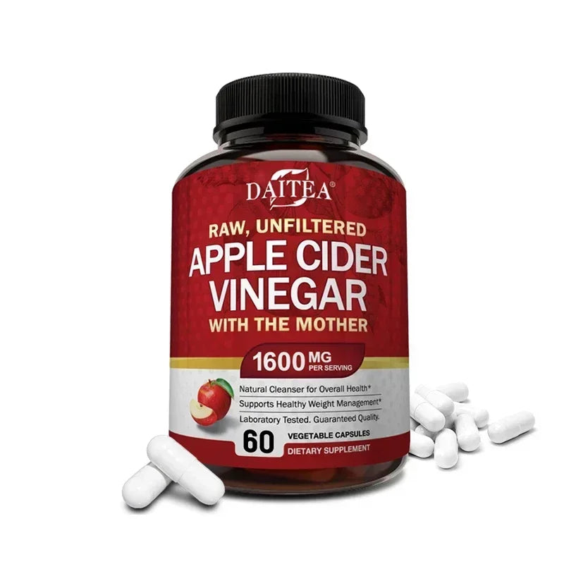 Raw Organic Apple Cider Vinegar Capsules 1600mg with Mother ACV Supplement Capsules Qst 60 count-1 bottle